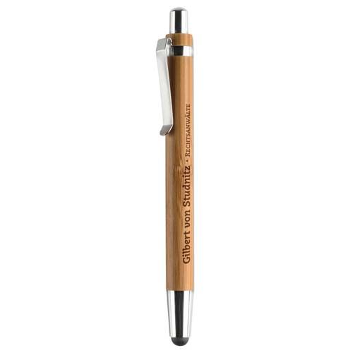 Miljøvenlig kuglepen i bambus og metal med touch stylus