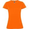 Camisetas técnicas roly montecarlo mujer de poliéster naranja fluor con logo vista 1